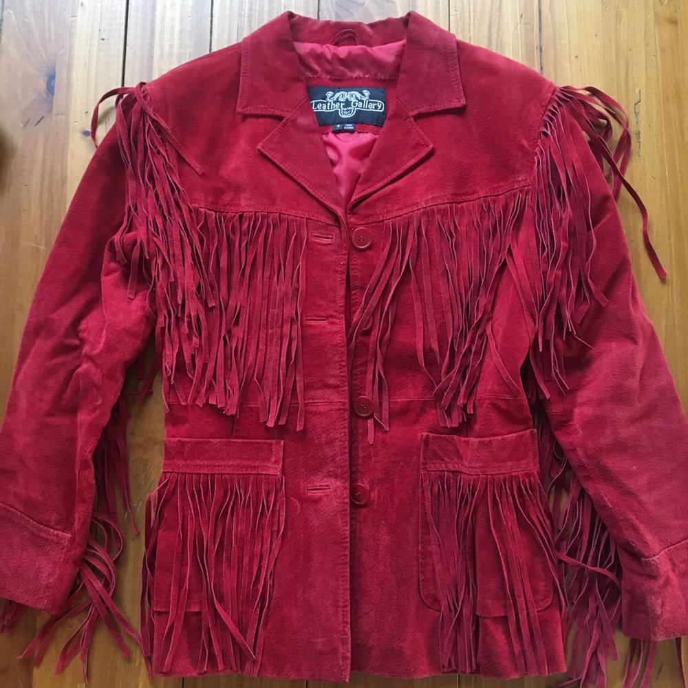 Bright Red Leather Western Fringe Jacket